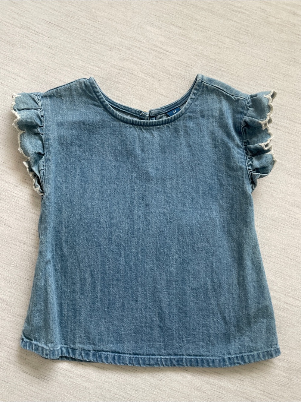Old Navy Girls' Light Blue Denim Ruffle Sleeve Tee